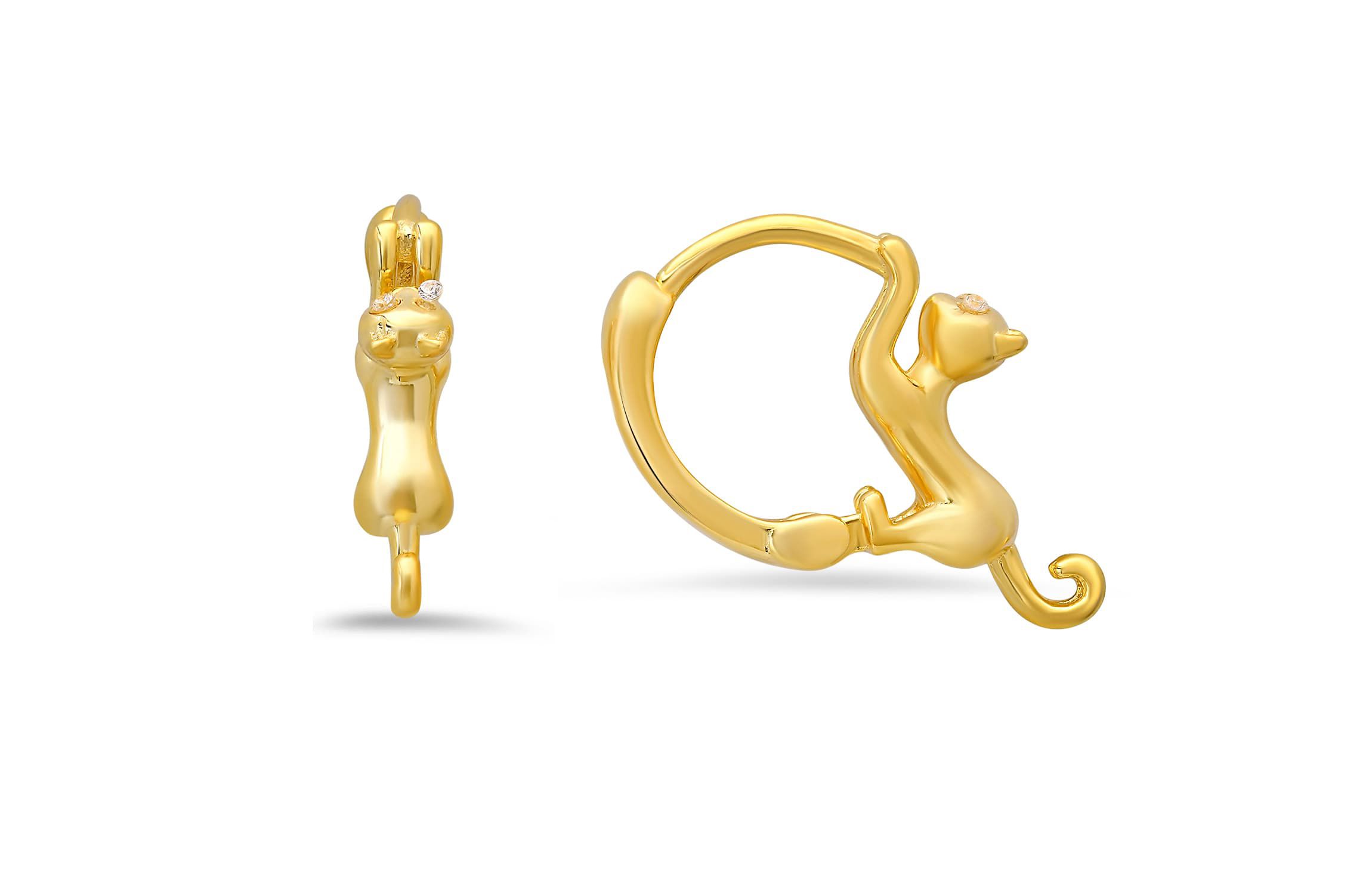 Sterling Silver Petite Kitty Cat Hoop Earrings