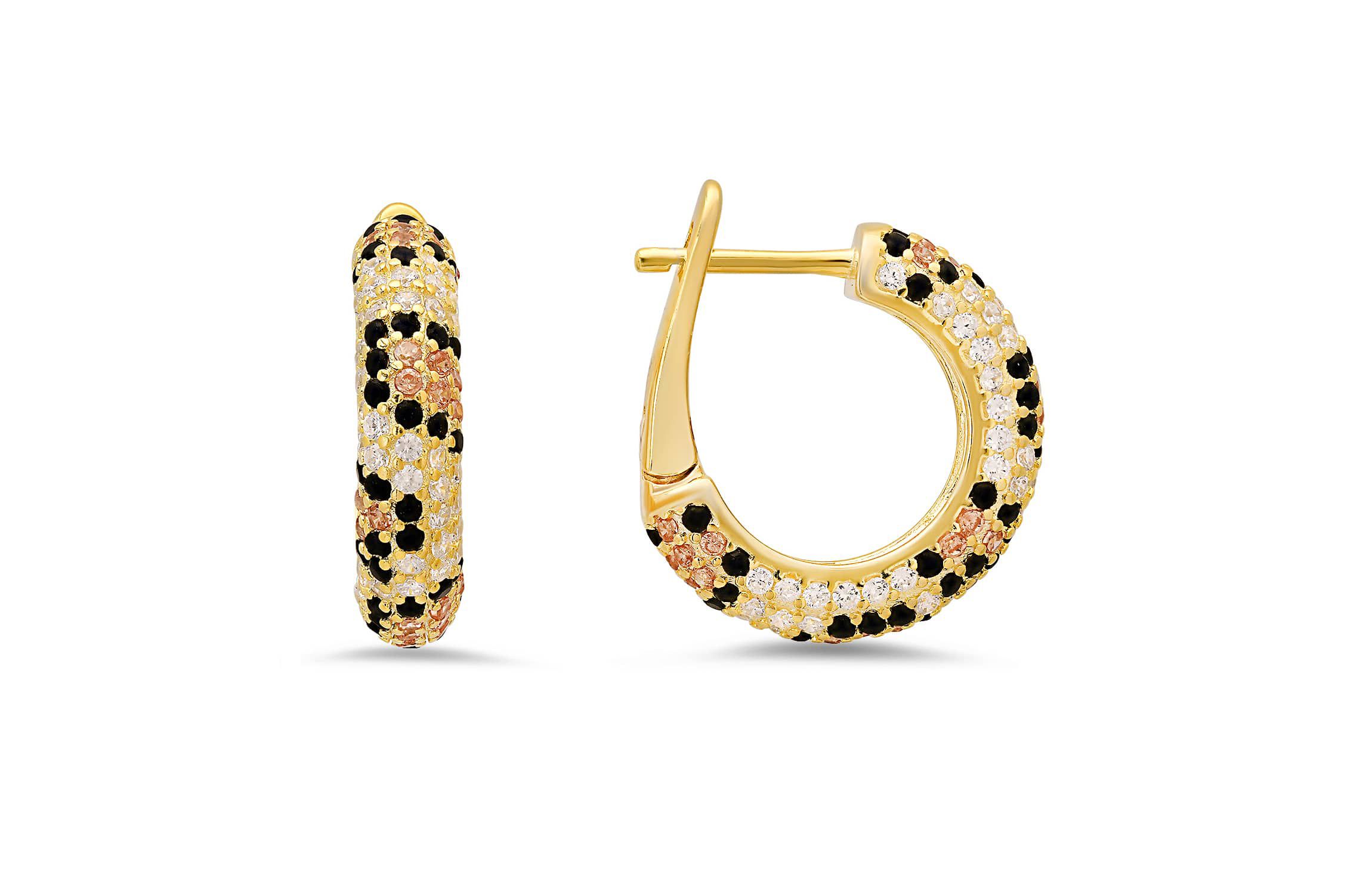 Sterling Silver Pave Leopard Skin Hoop Earrings