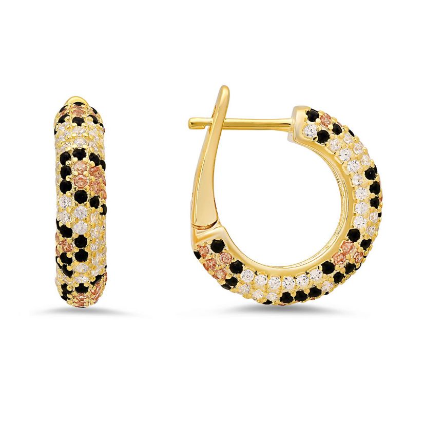 Sterling Silver Pave Leopard Skin Hoop Earrings