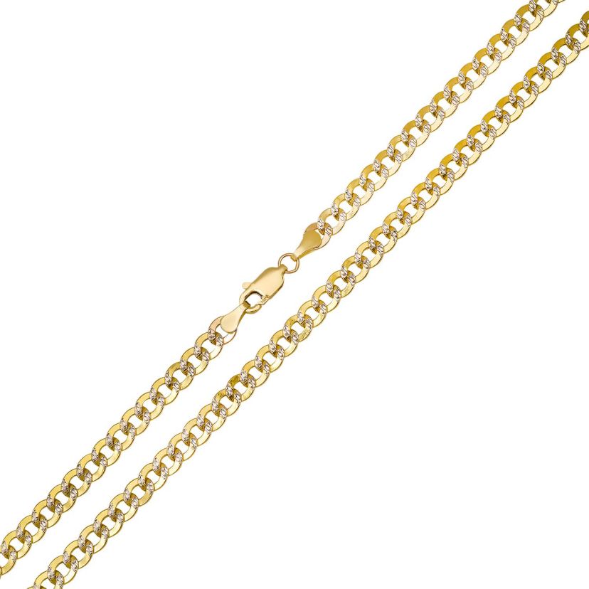 Mens 14k Two Tone Gold Diamond Cut Pave Miami Cuban Curb Chain Necklace