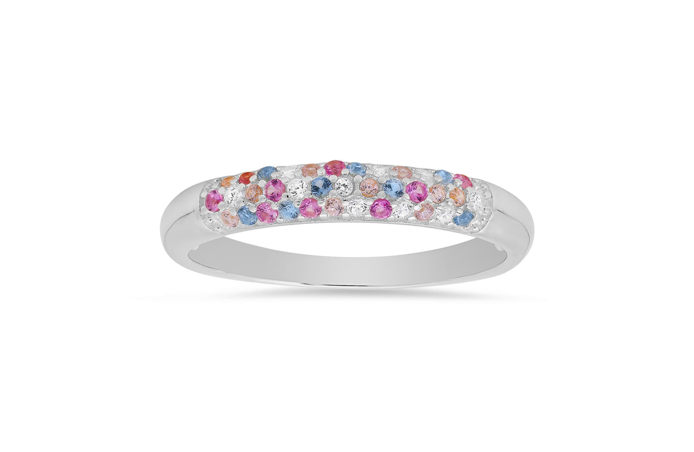 Sterling Silver Petite Pastel Multi color Pave Band Ring