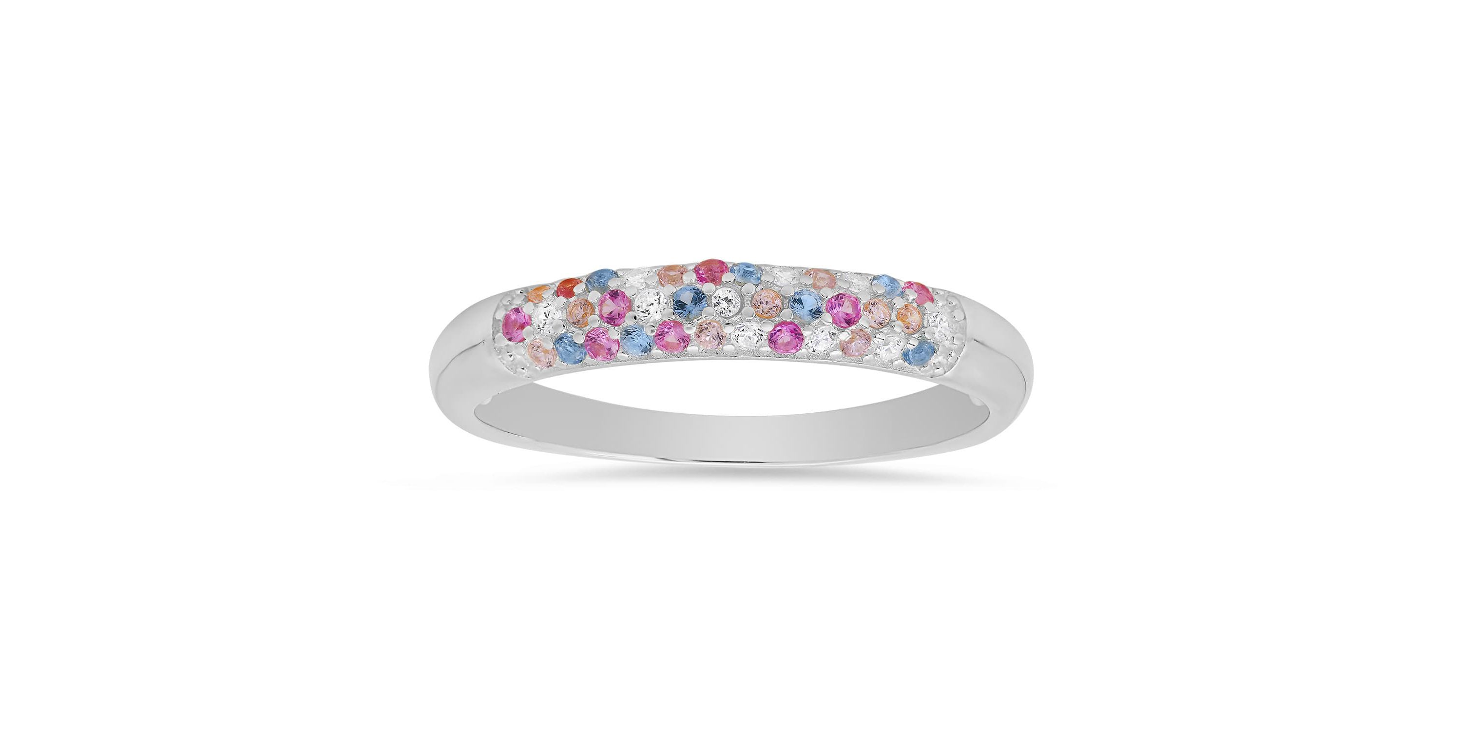 Sterling Silver Petite Pastel Multi color Pave Band Ring
