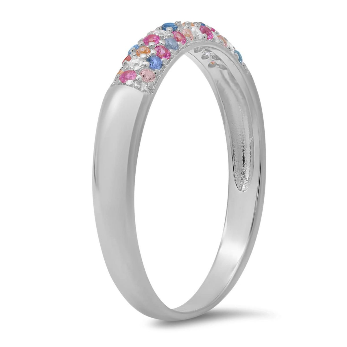 Sterling Silver Petite Pastel Multi color Pave Band Ring