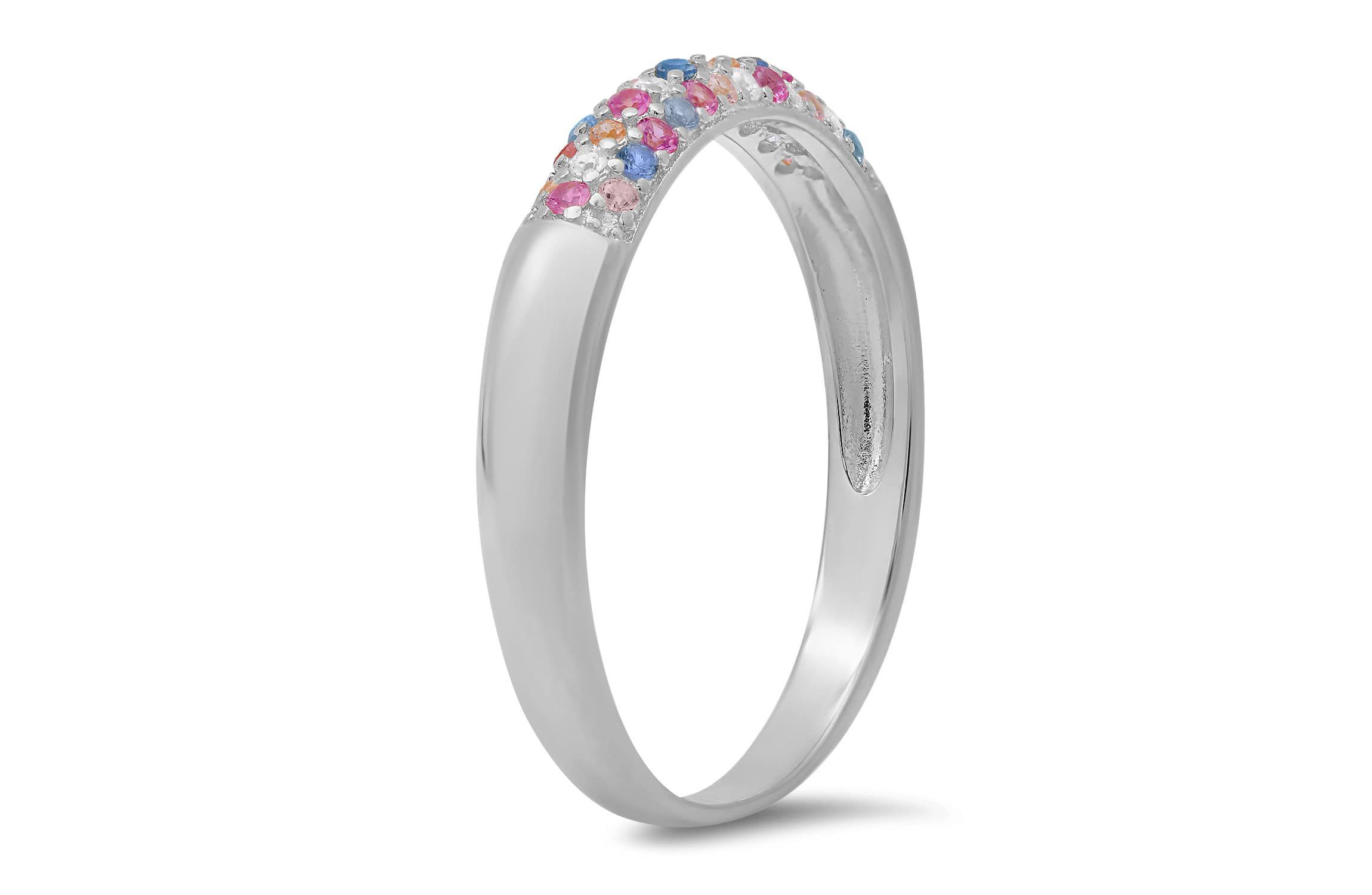 Sterling Silver Petite Pastel Multi color Pave Band Ring