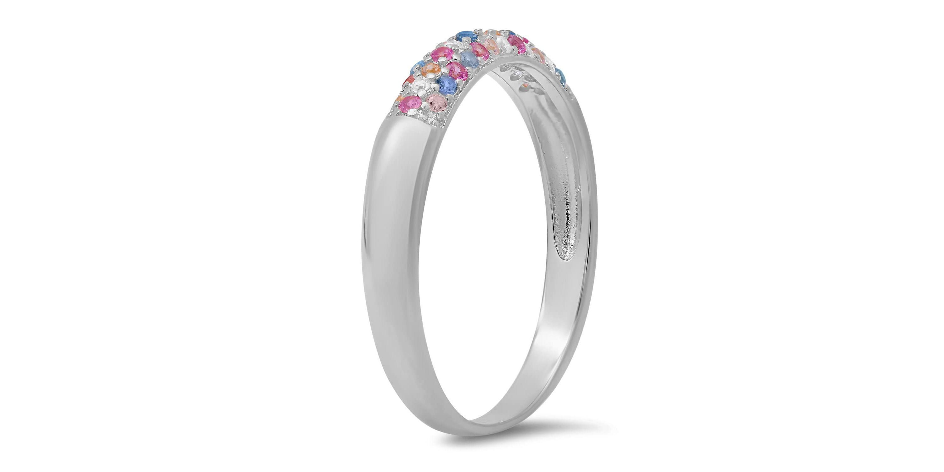 Sterling Silver Petite Pastel Multi color Pave Band Ring