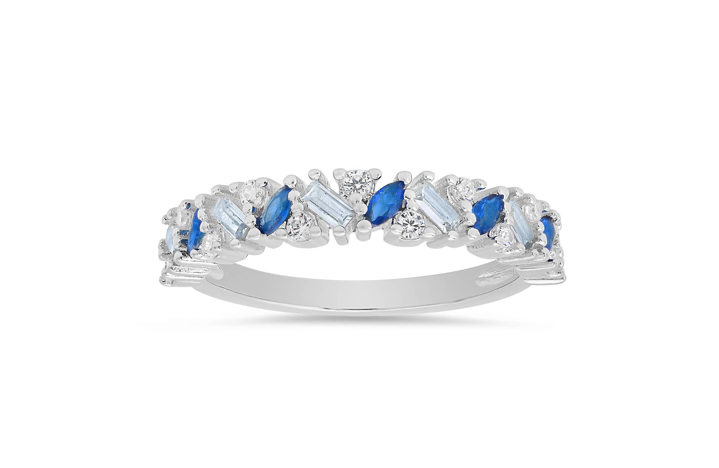 Sterling Silver Multi cut Blue Ombre Band Ring