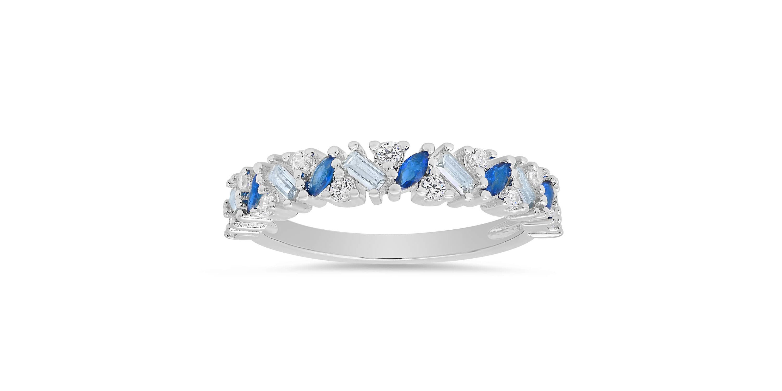 Sterling Silver Multi cut Blue Ombre Band Ring