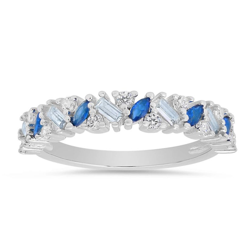 Sterling Silver Multi cut Blue Ombre Band Ring