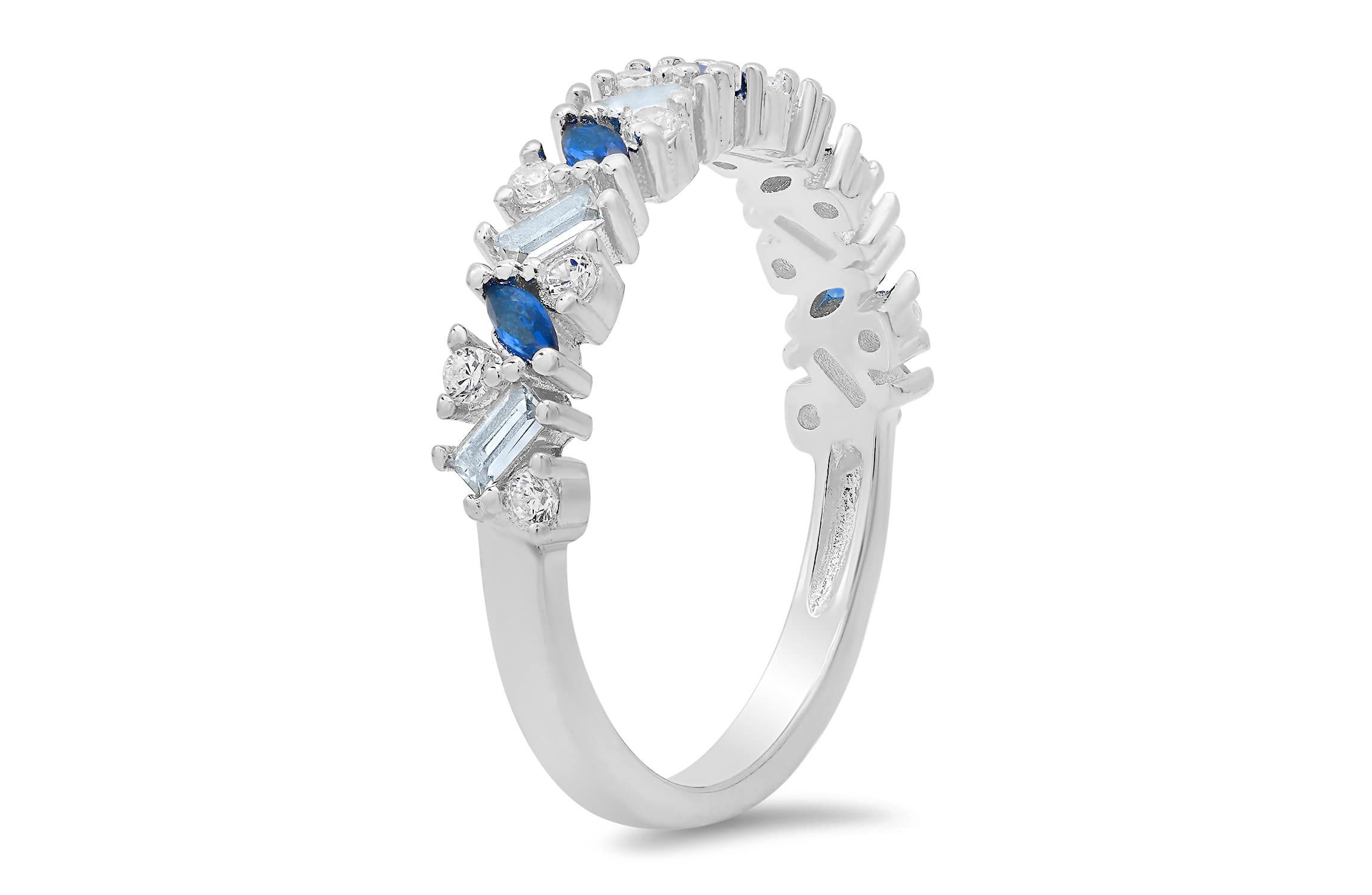 Sterling Silver Multi cut Blue Ombre Band Ring