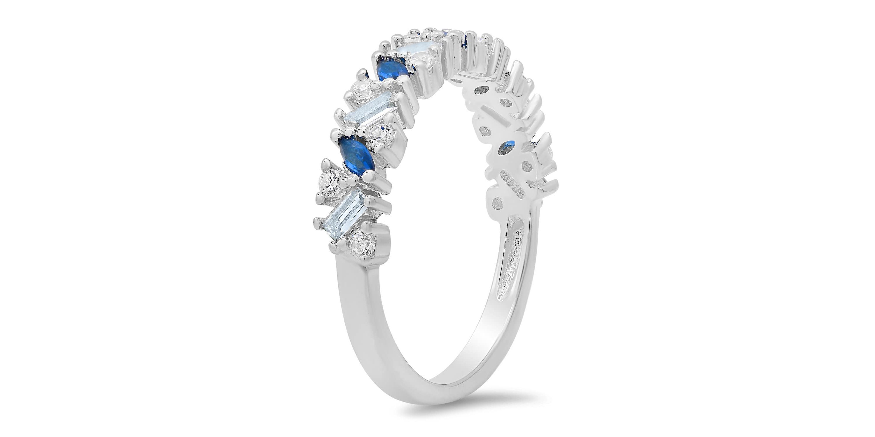 Sterling Silver Multi cut Blue Ombre Band Ring