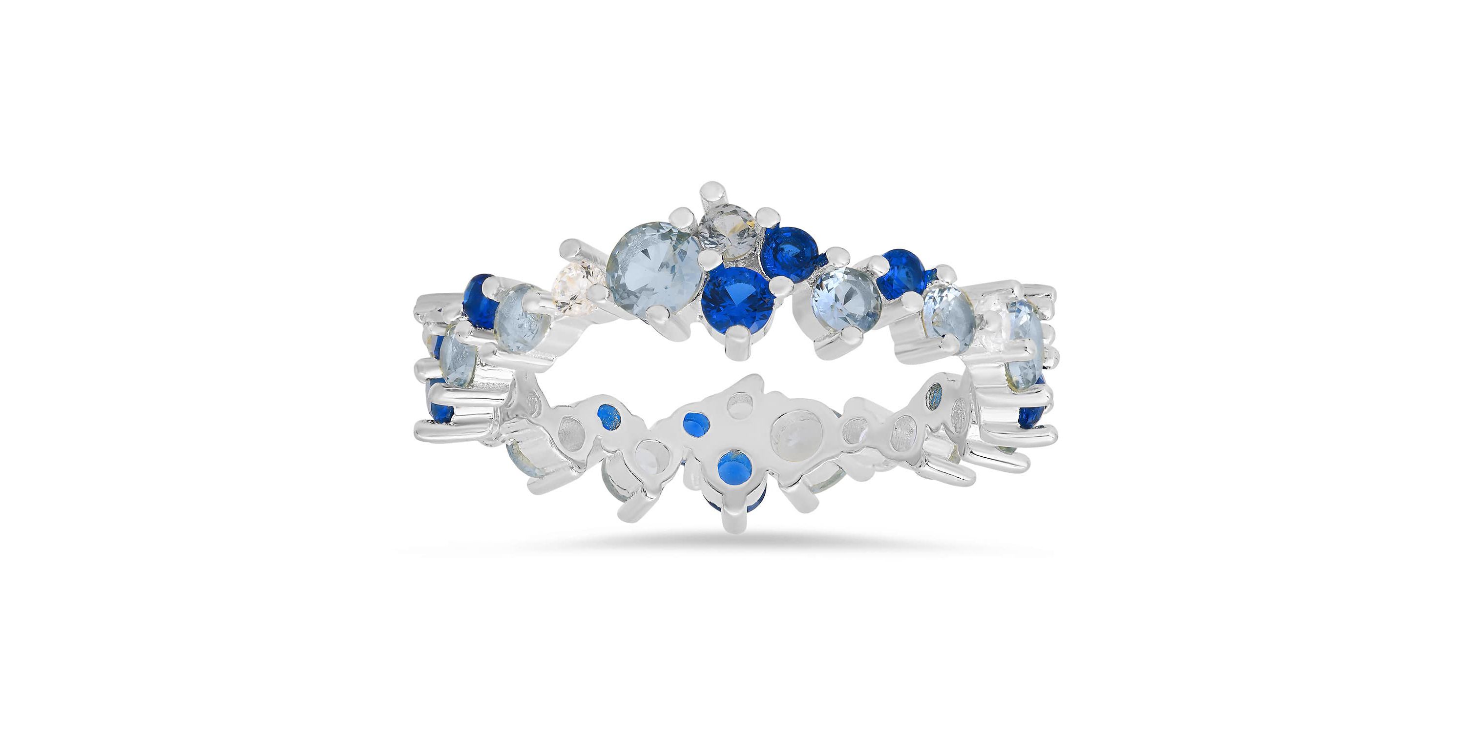 Sterling Silver Abstract Blue Ombre Eternity Band Ring