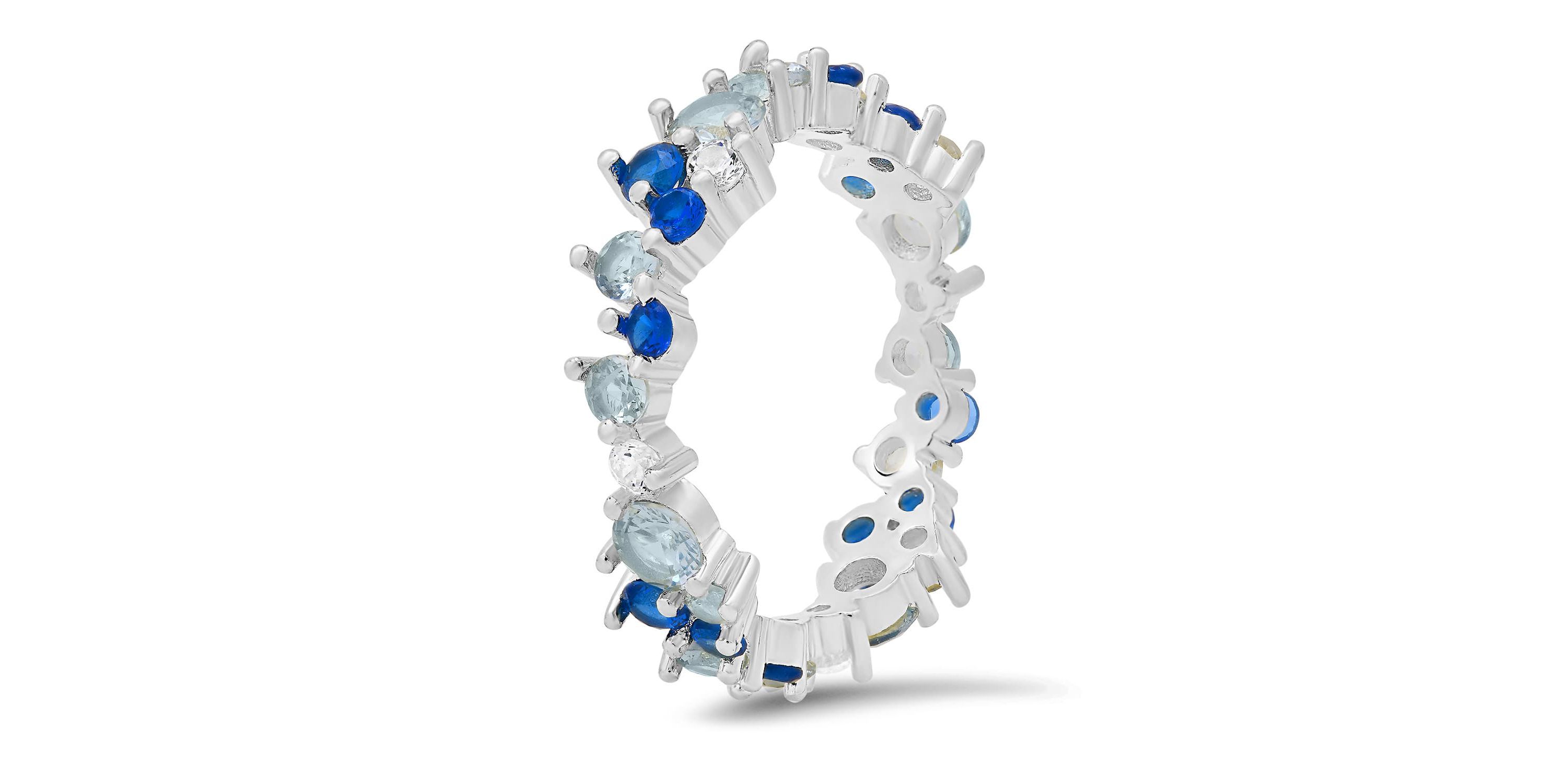 Sterling Silver Abstract Blue Ombre Eternity Band Ring