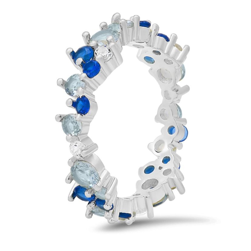 Sterling Silver Abstract Blue Ombre Eternity Band Ring