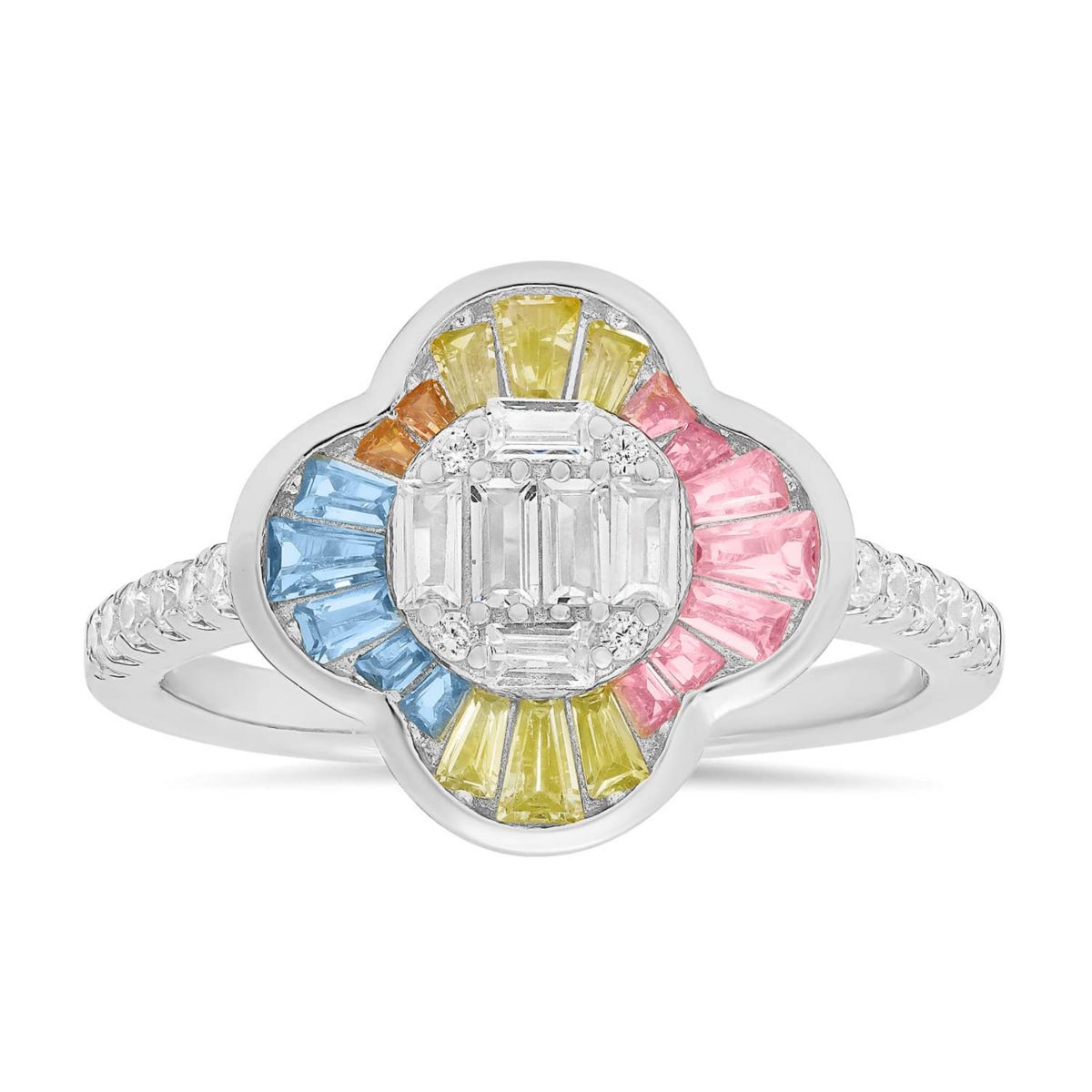 Sterling Silver Pastel Multi Color Clover Ring