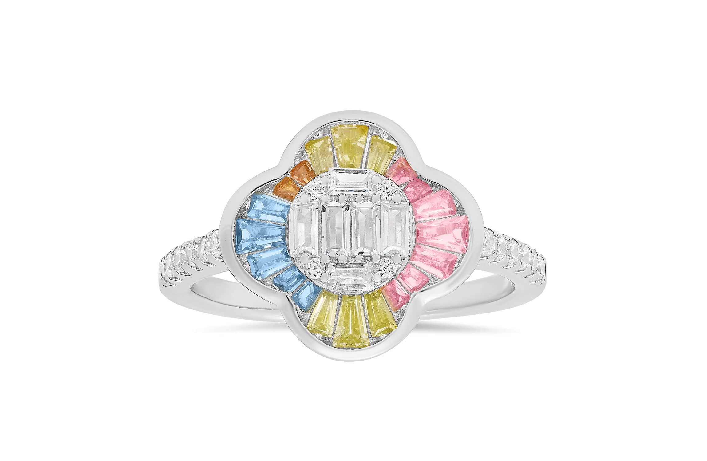 Sterling Silver Pastel Multi Color Clover Ring