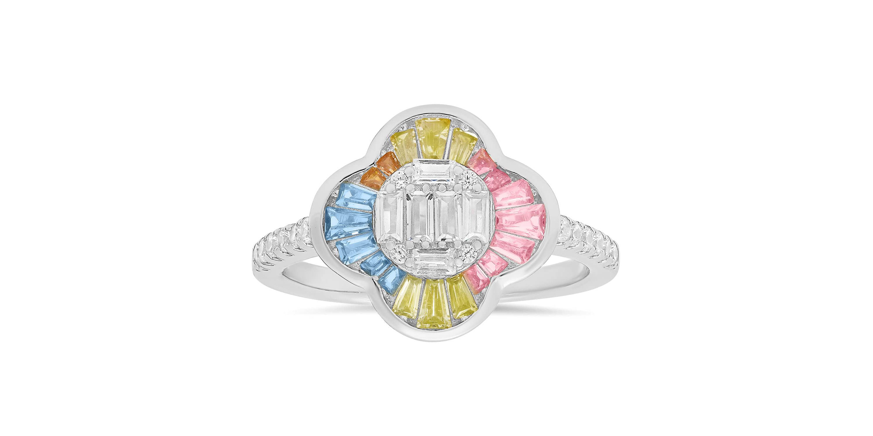 Sterling Silver Pastel Multi Color Clover Ring