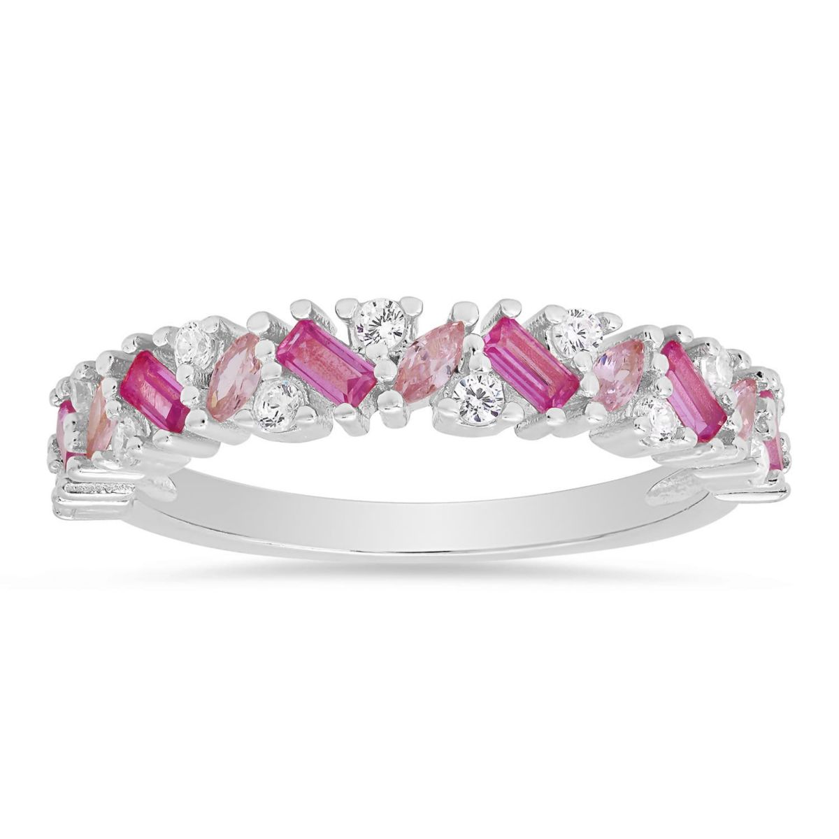 Sterling Silver Multi cut Pink Ombre Band Ring