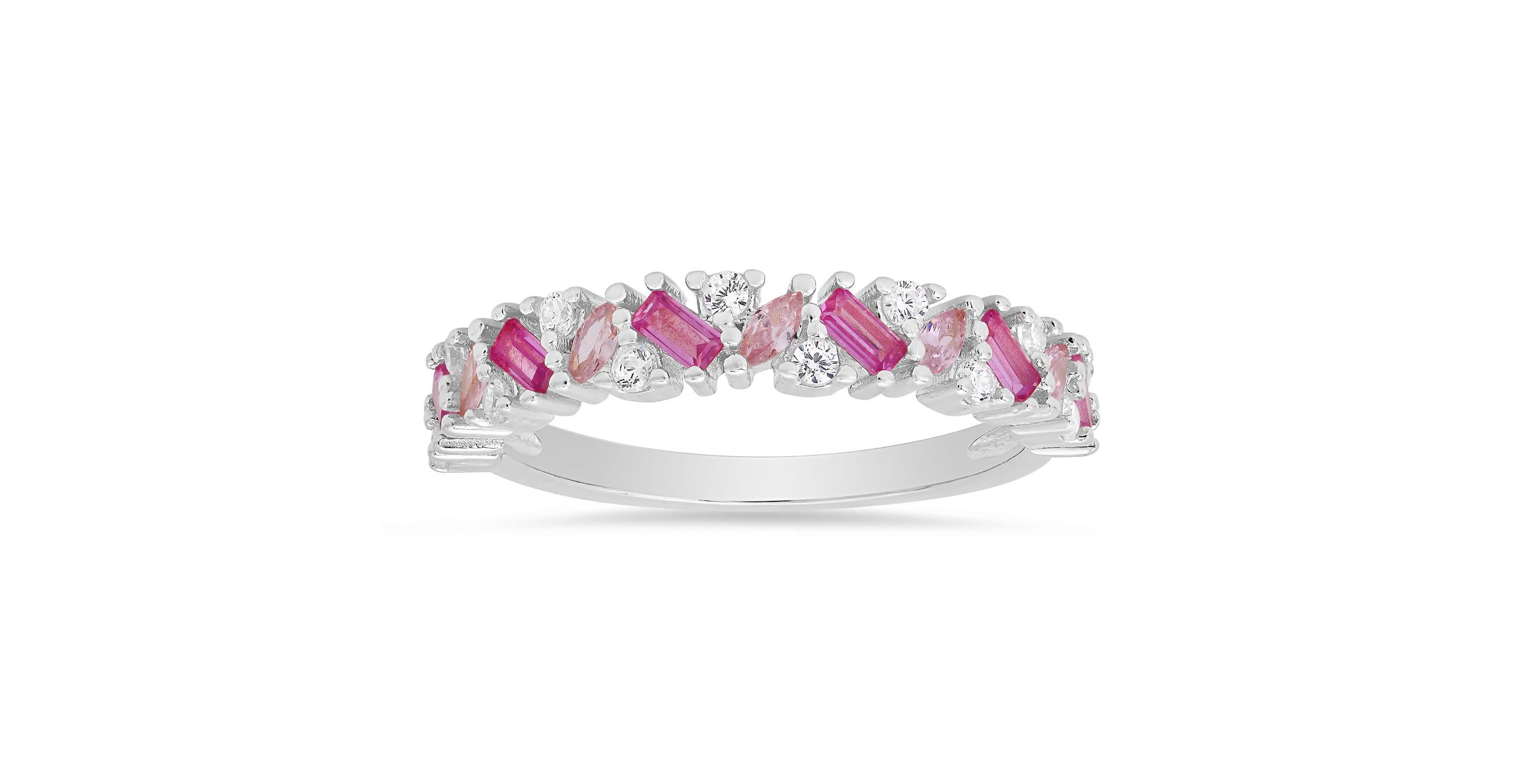 Sterling Silver Multi cut Pink Ombre Band Ring