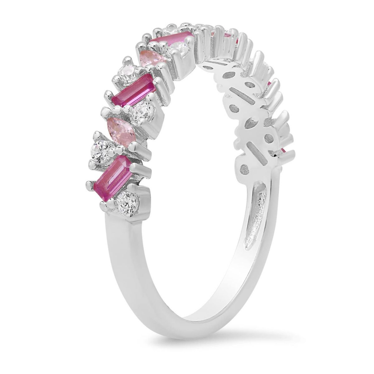 Sterling Silver Multi cut Pink Ombre Band Ring