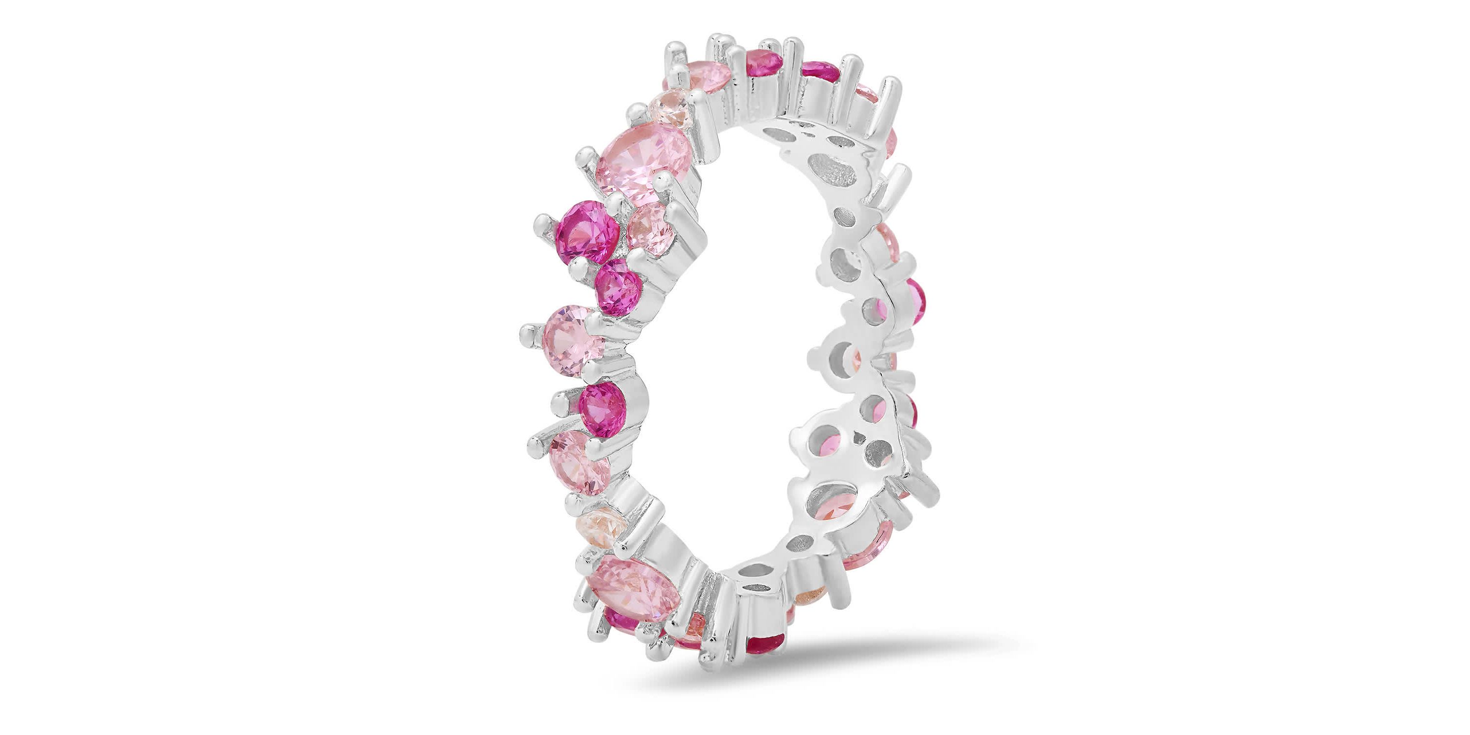 Sterling Silver Abstract Pink Ombre Eternity Band Ring