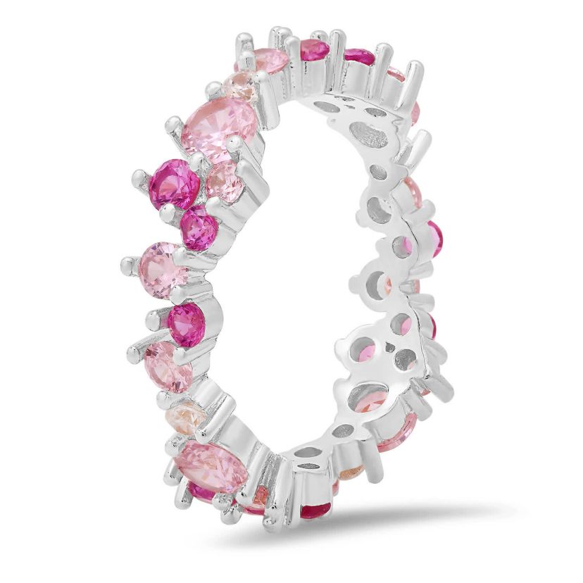 Sterling Silver Abstract Pink Ombre Eternity Band Ring