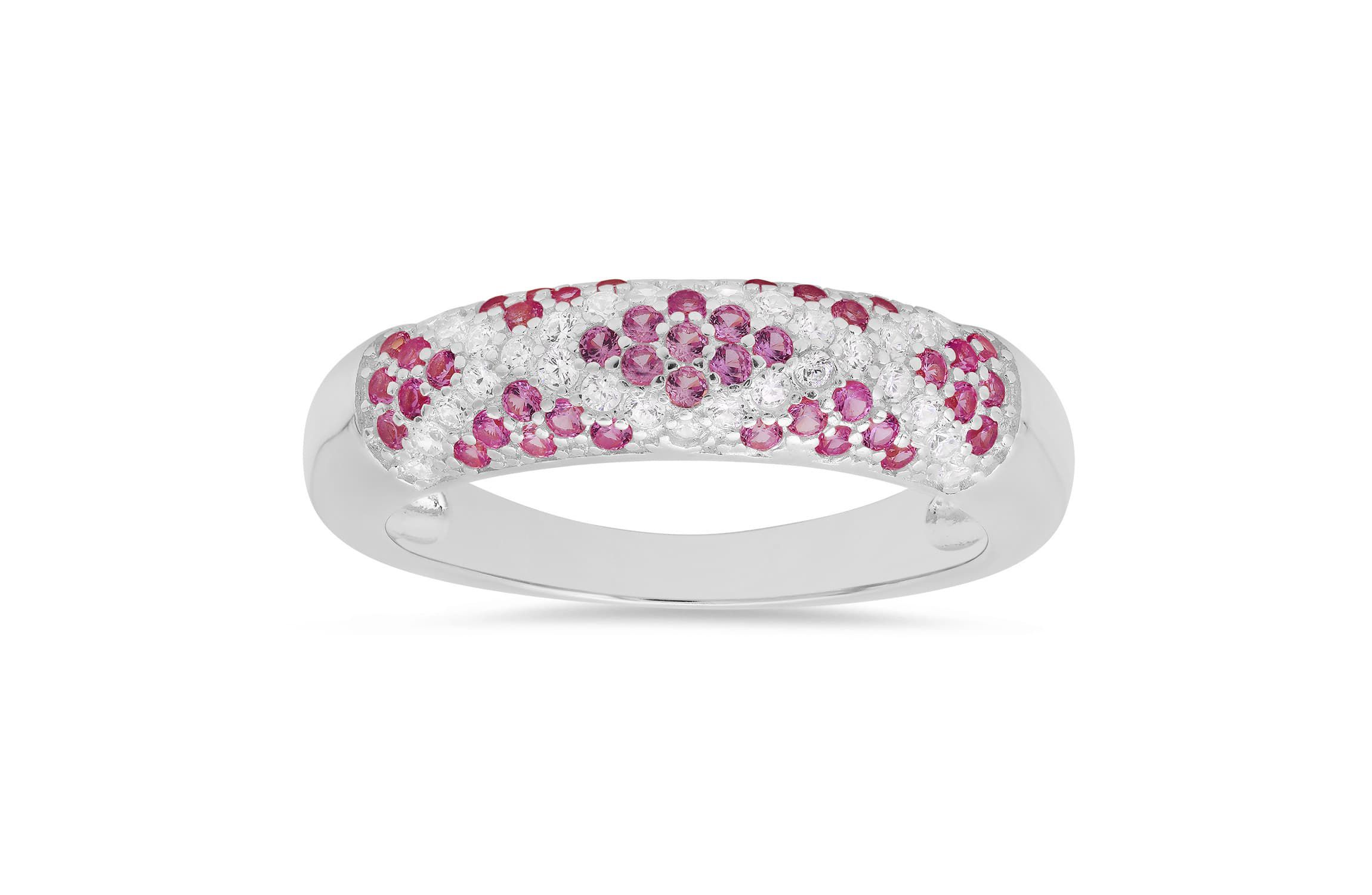 Sterling Silver Pave Pink Sapphire CZ X Ring
