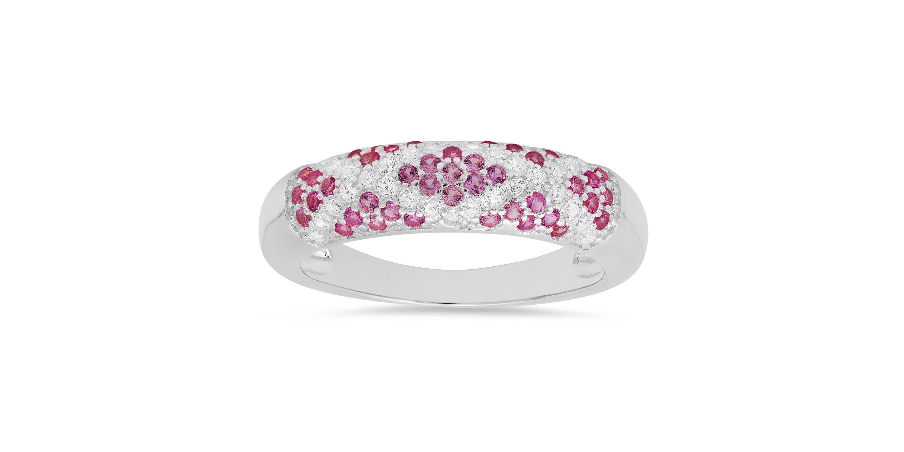 Sterling Silver Pave Pink Sapphire CZ X Ring