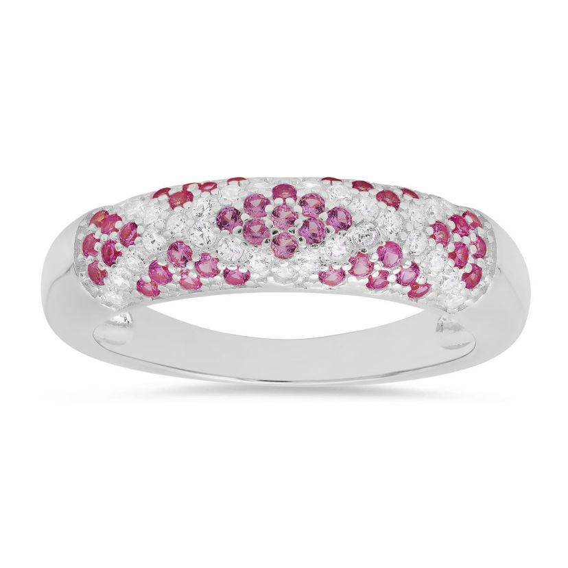 Sterling Silver Pave Pink Sapphire CZ X Ring