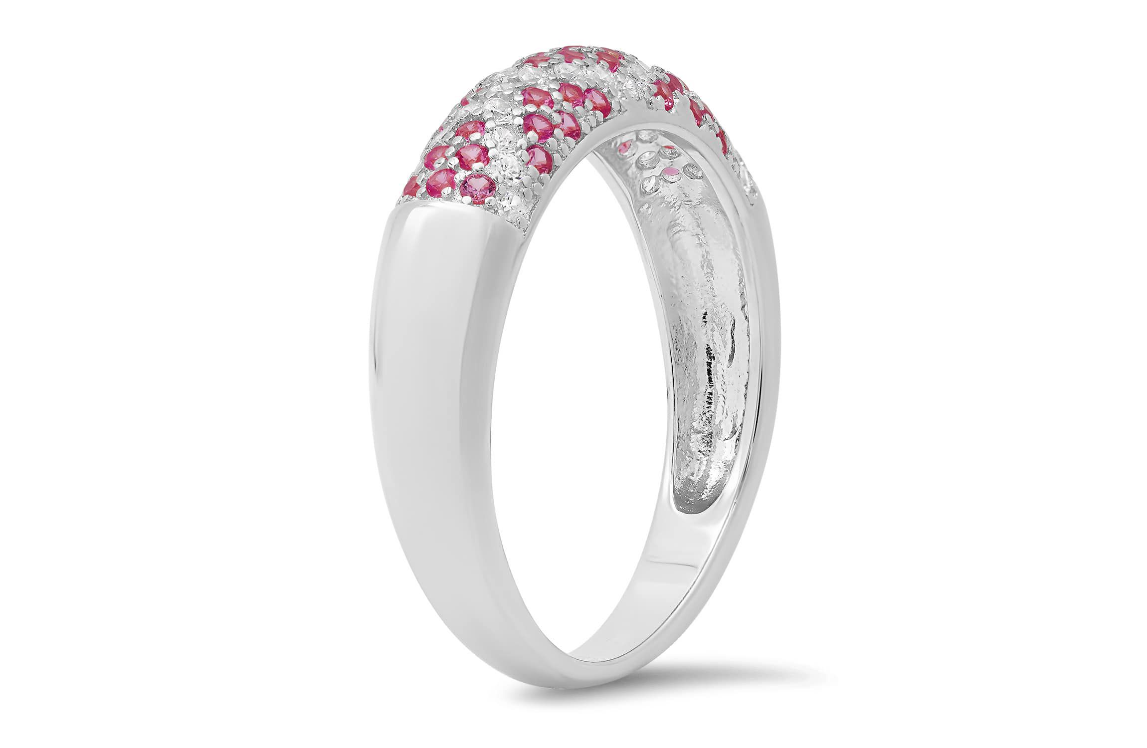 Sterling Silver Pave Pink Sapphire CZ X Ring