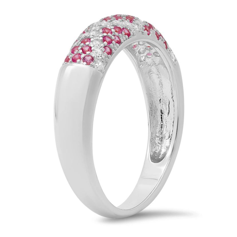 Sterling Silver Pave Pink Sapphire CZ X Ring