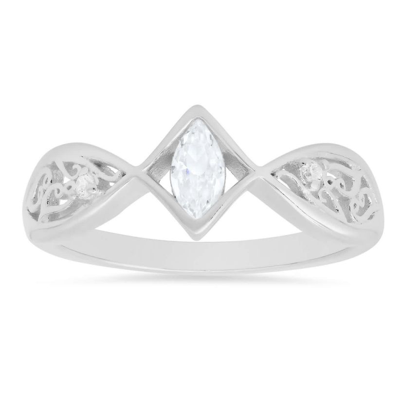 Sterling Silver Petite Vintage Marquise cut Filigree Ring