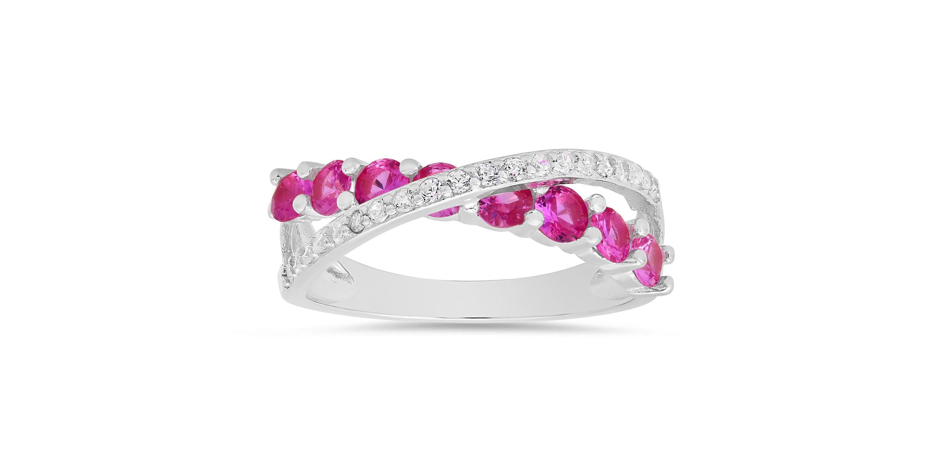 Sterling Silver Pink Sapphire CZ Crossover Ring