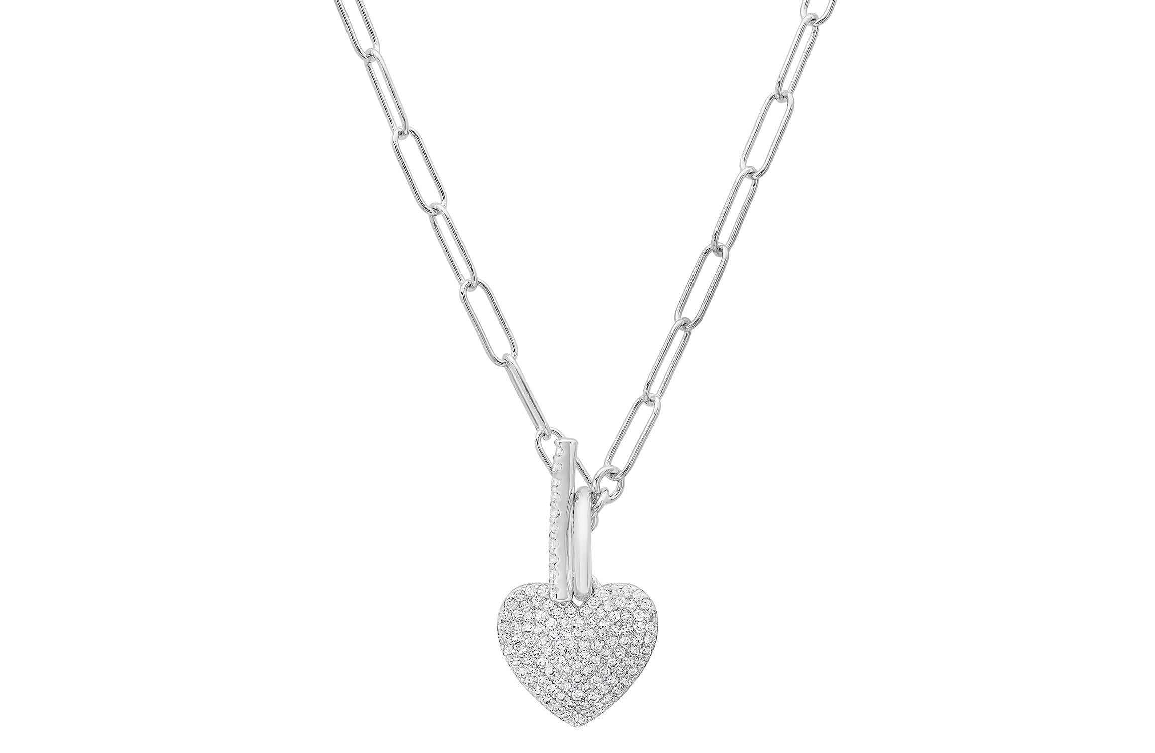 Sterling Silver Paperclip Chain Heart Toggle Necklace