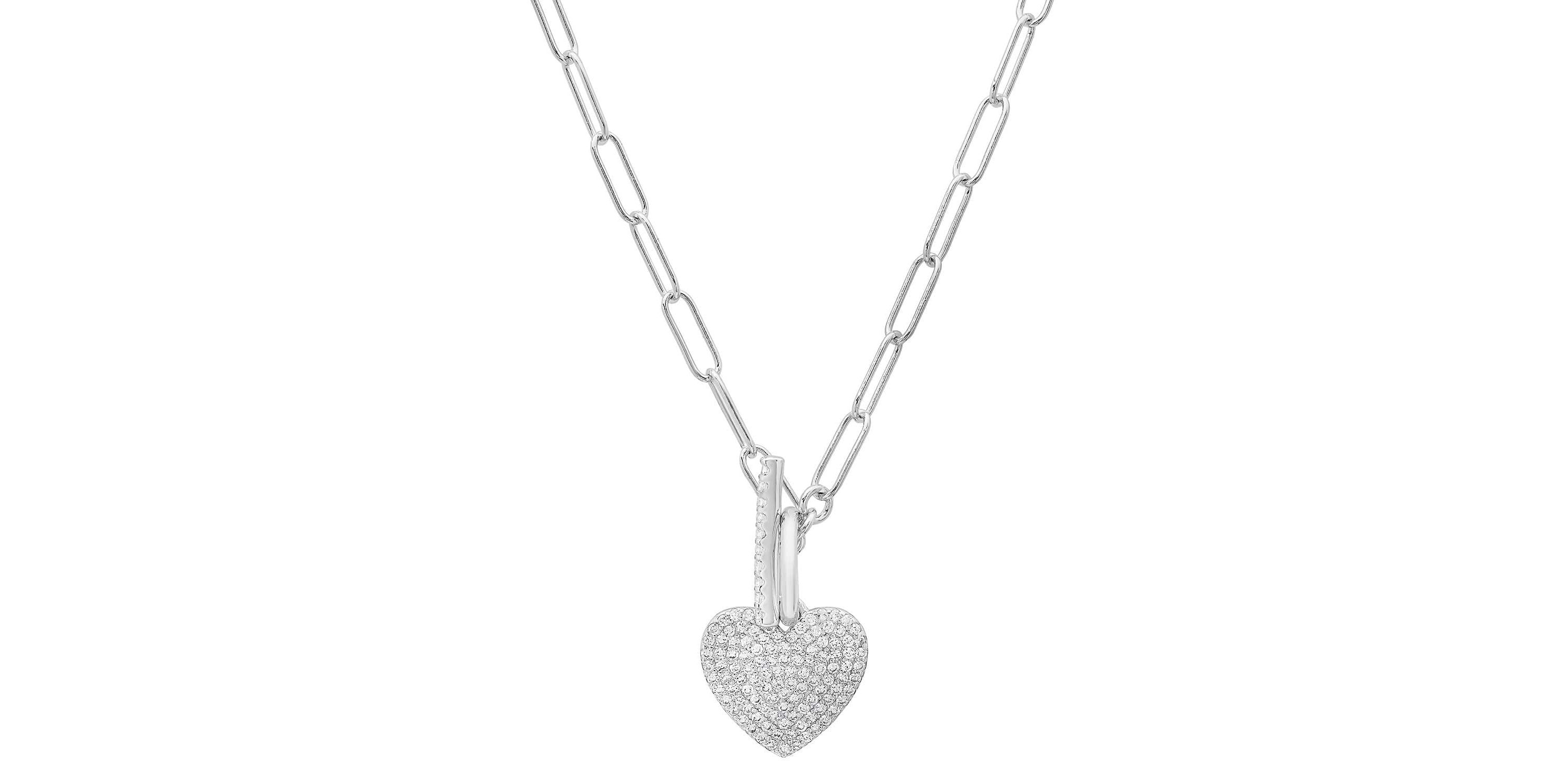 Sterling Silver Paperclip Chain Heart Toggle Necklace