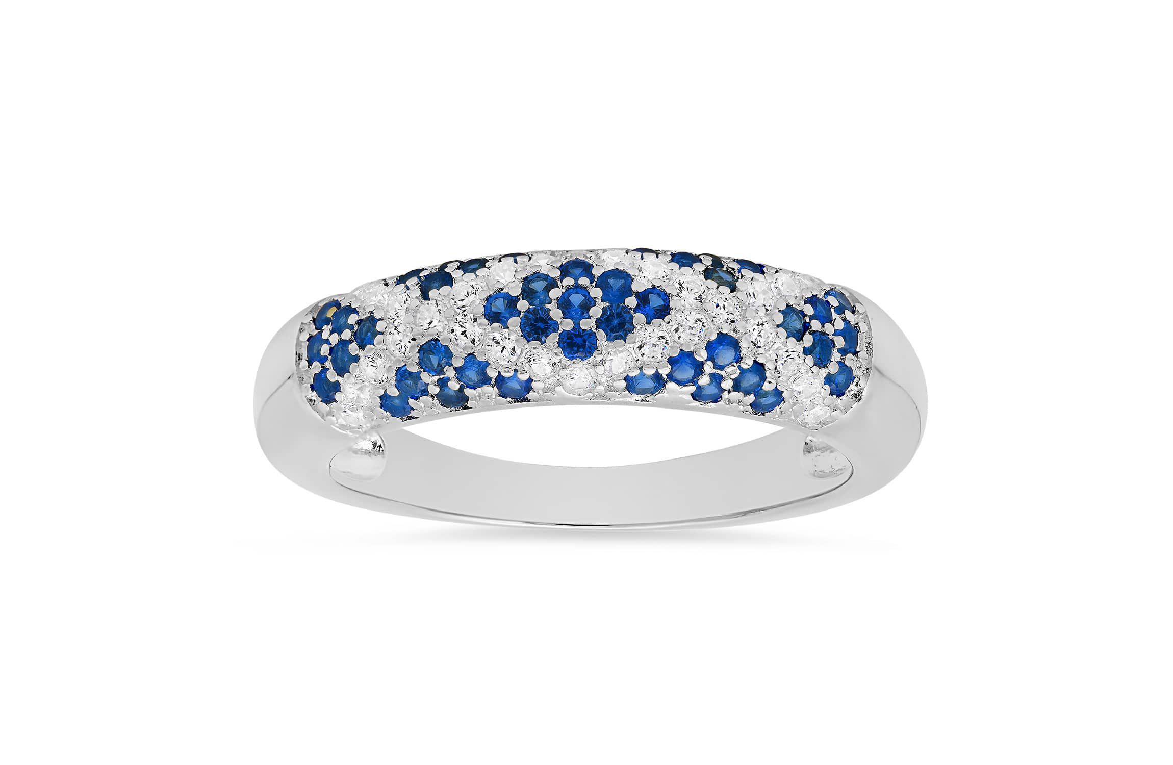 Sterling Silver Pave Sapphire CZ X Ring