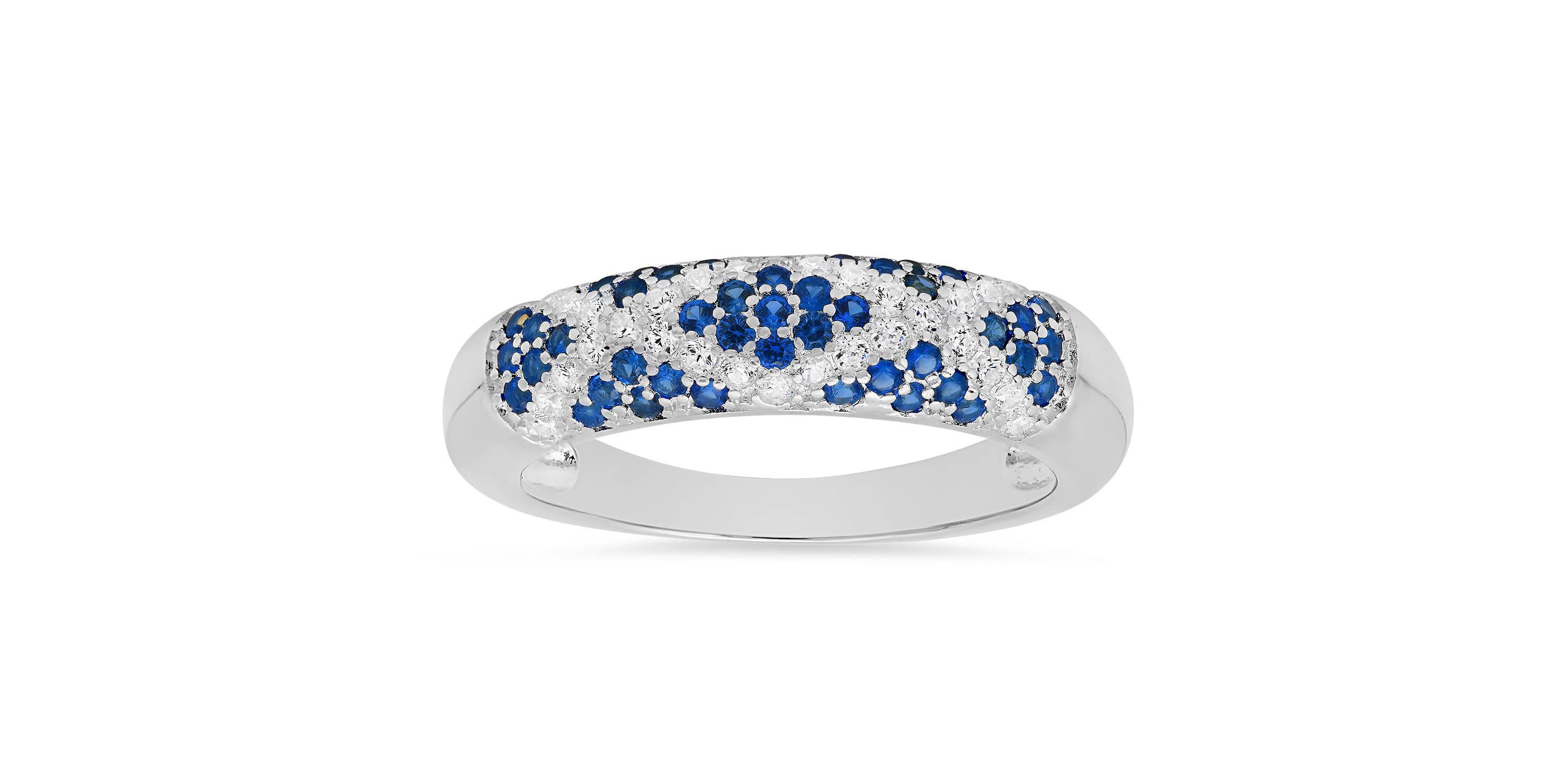 Sterling Silver Pave Sapphire CZ X Ring