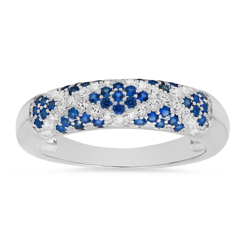 Sterling Silver Pave Sapphire CZ X Ring