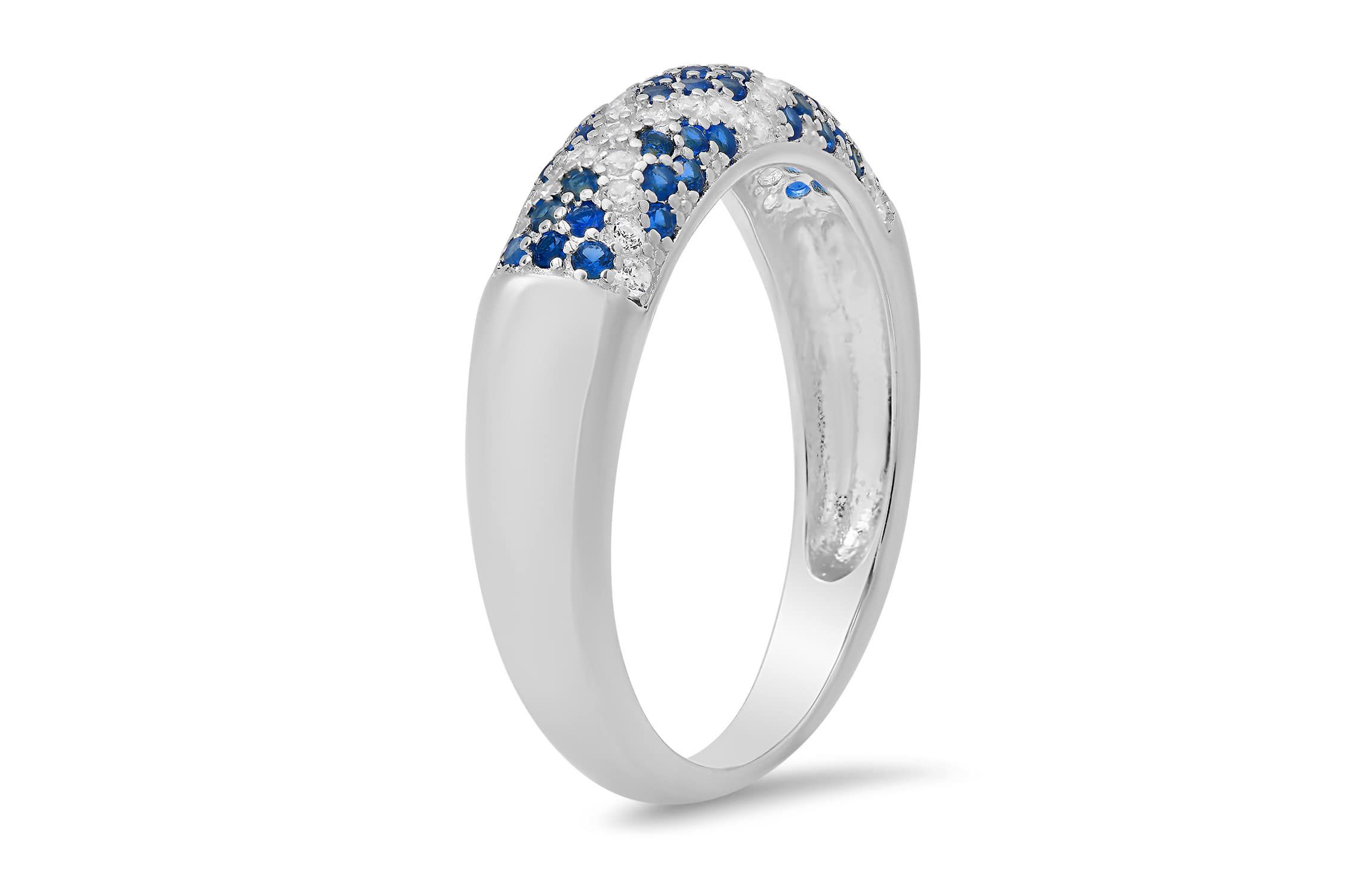 Sterling Silver Pave Sapphire CZ X Ring