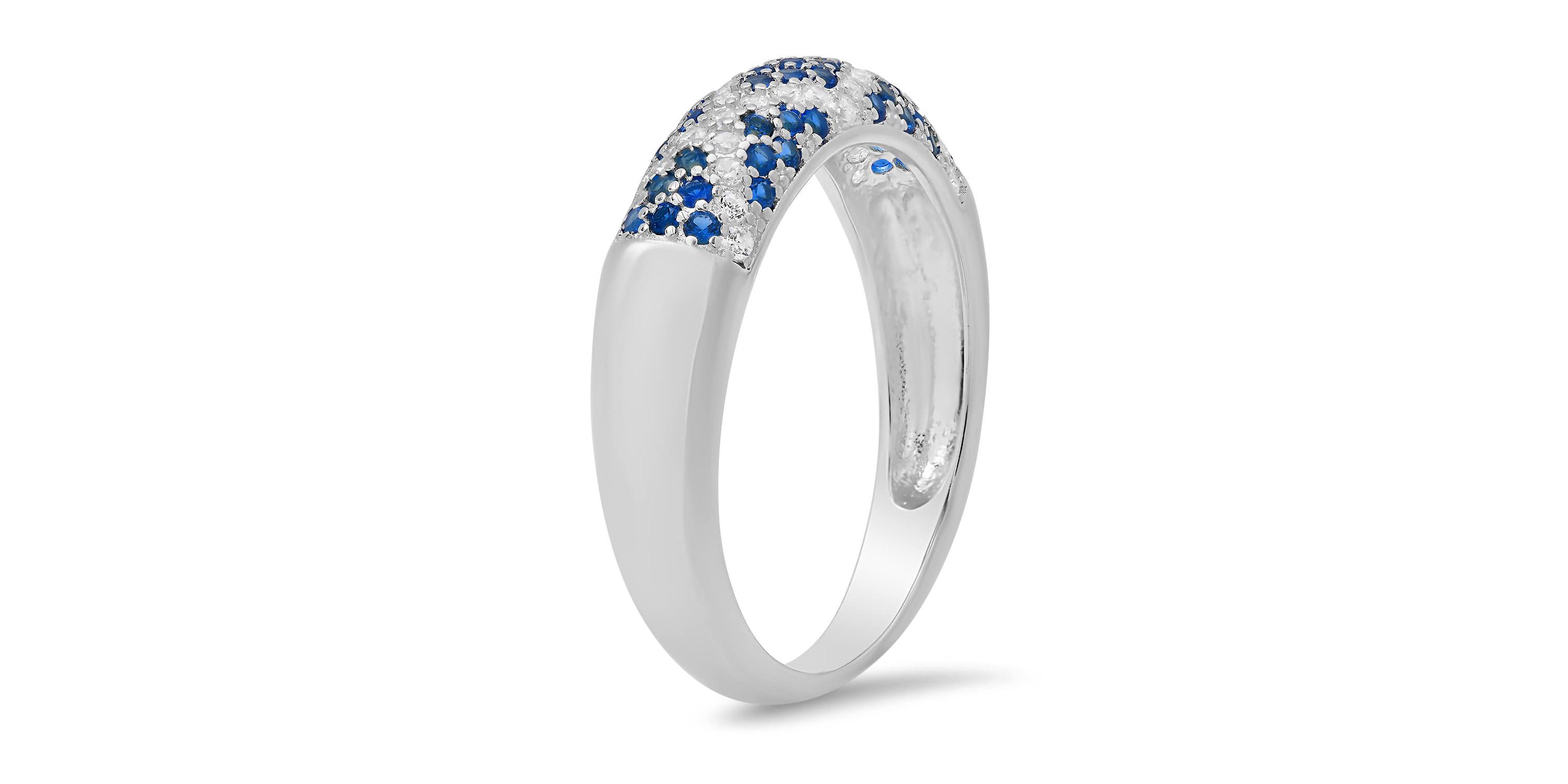 Sterling Silver Pave Sapphire CZ X Ring