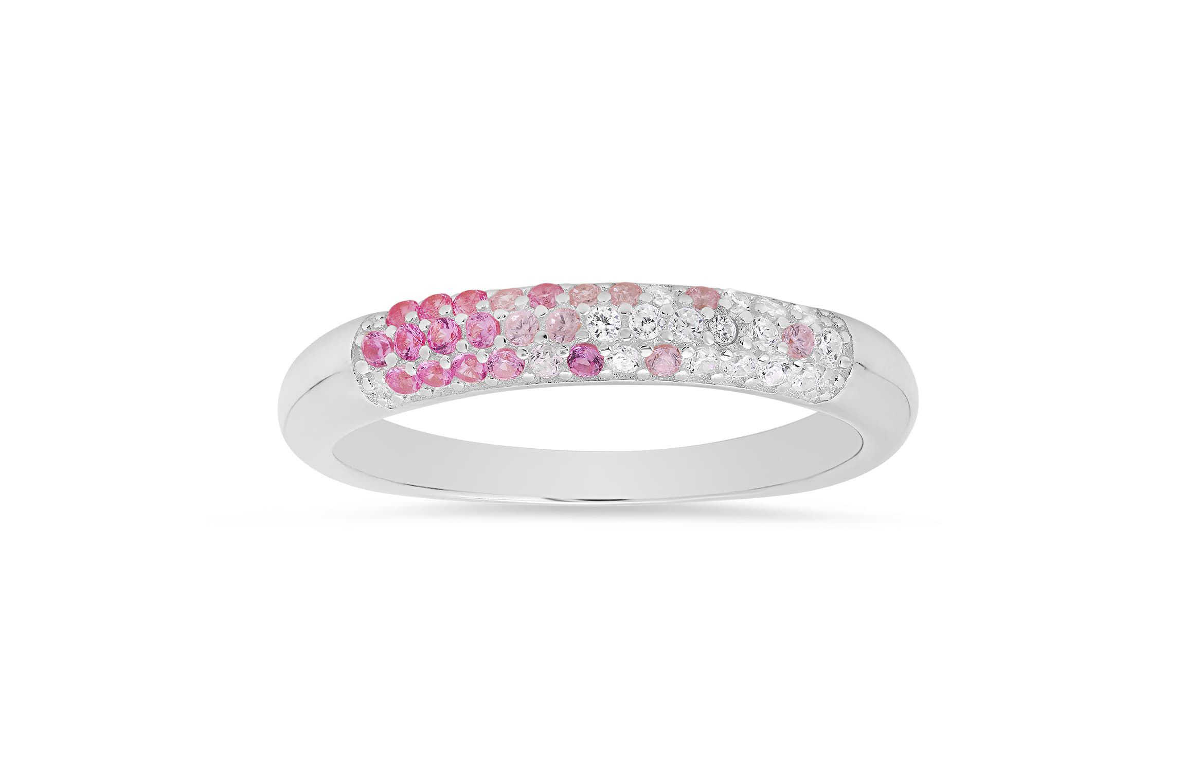 Sterling Silver Petite Pink Ombre Pave Band Ring