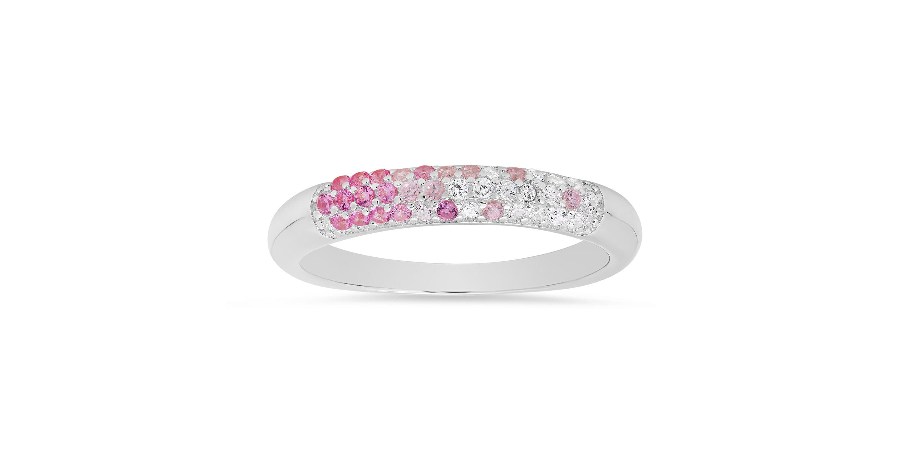 Sterling Silver Petite Pink Ombre Pave Band Ring