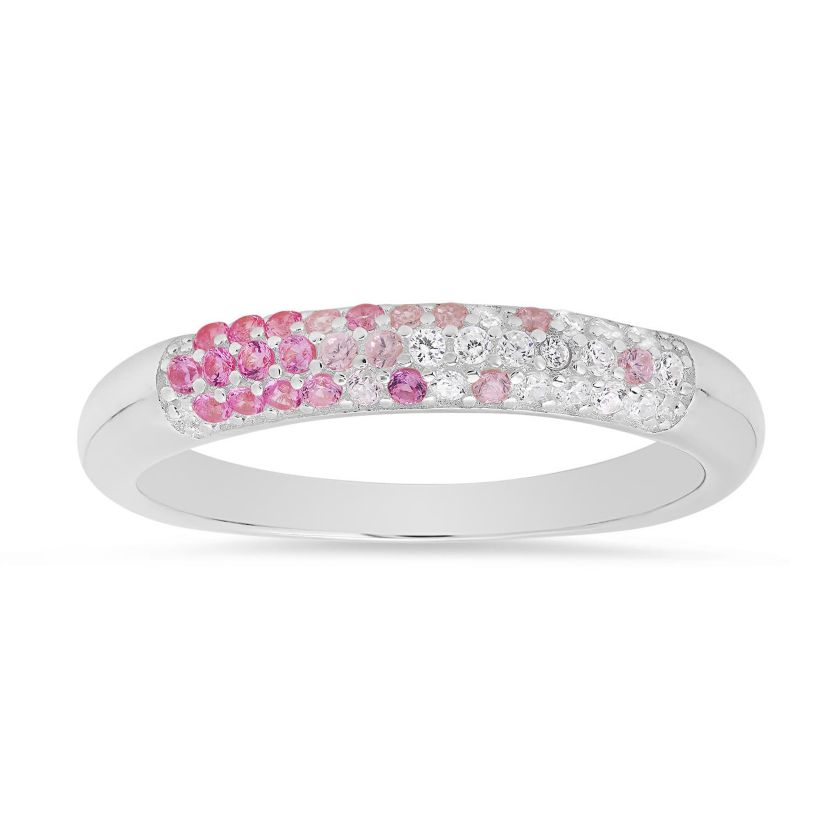 Sterling Silver Petite Pink Ombre Pave Band Ring