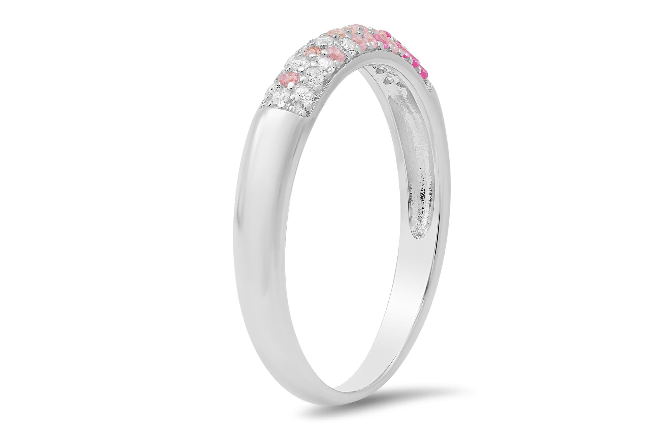 Sterling Silver Petite Pink Ombre Pave Band Ring