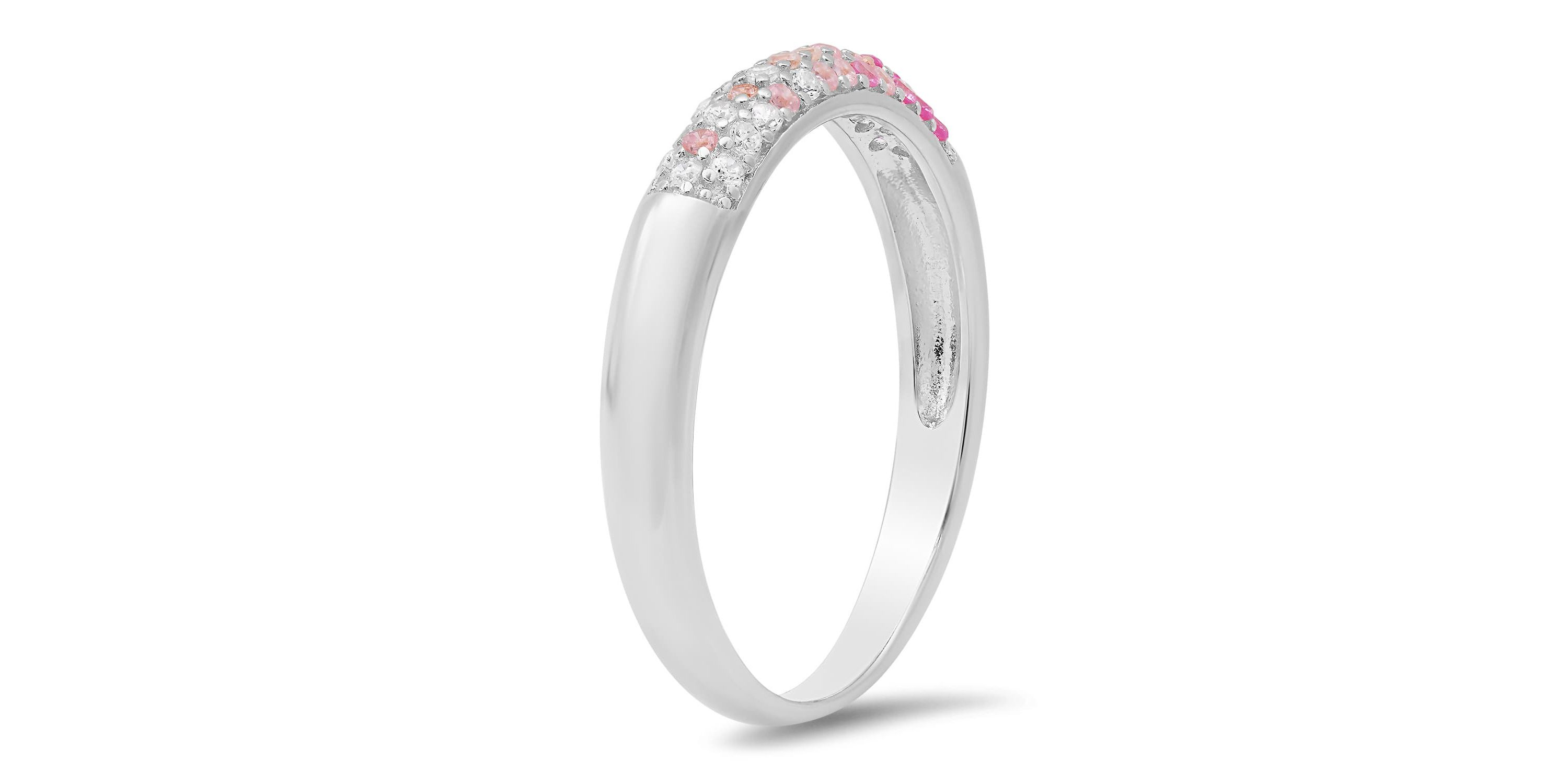 Sterling Silver Petite Pink Ombre Pave Band Ring