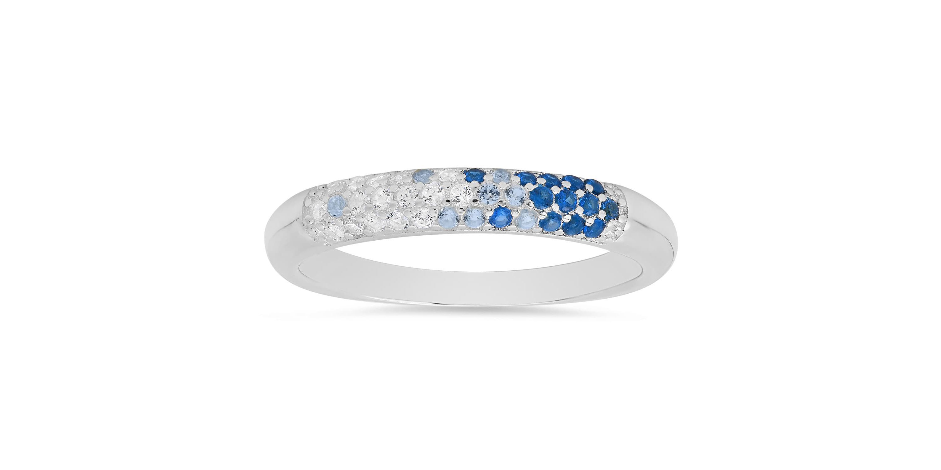 Sterling Silver Petite Blue Ombre Pave Band Ring