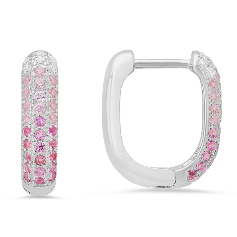 Sterling Silver Pink Ombre U Shaped Hoop Earrings
