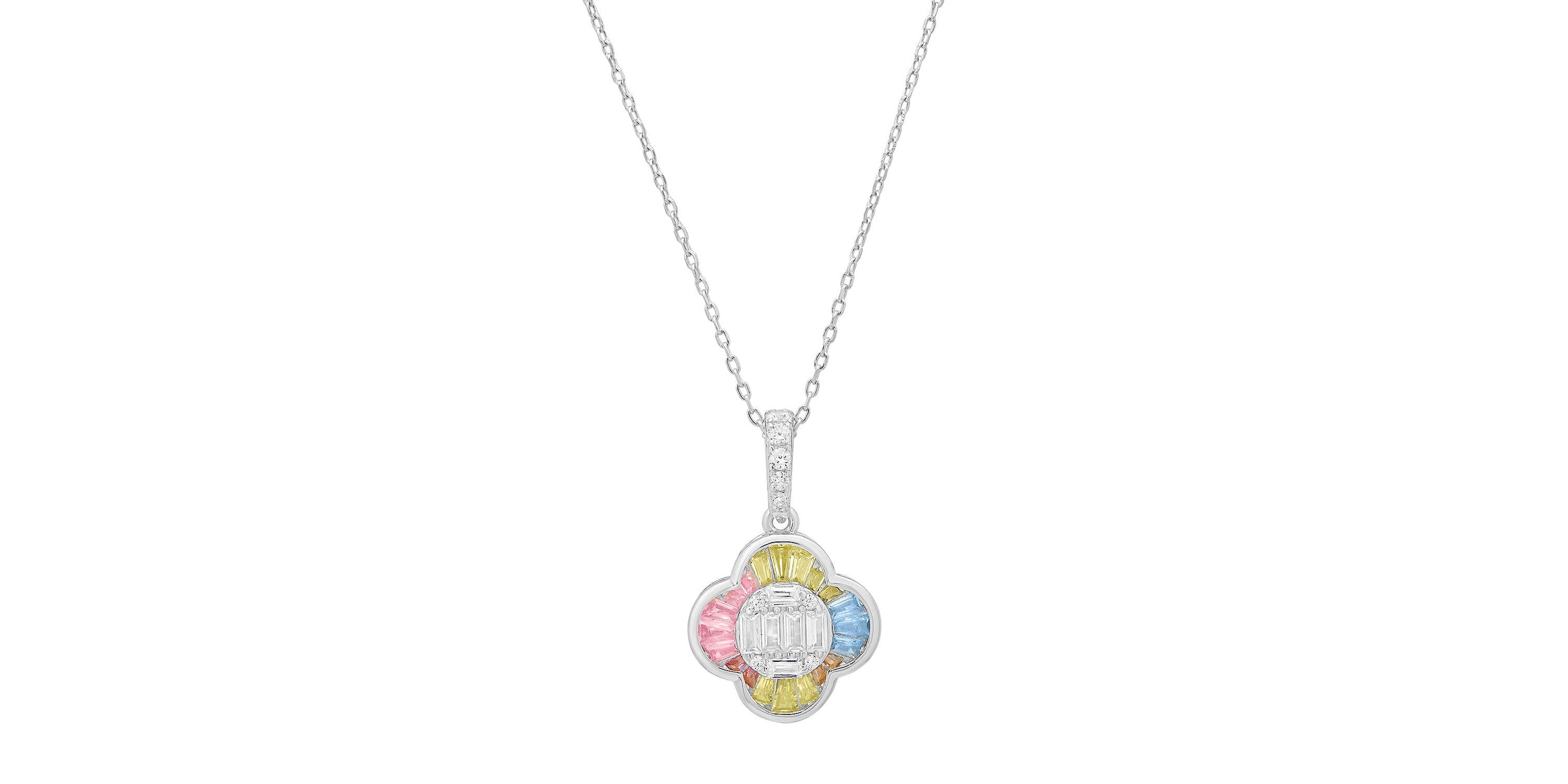 Sterling Silver Pastel Multi Color Clover Necklace