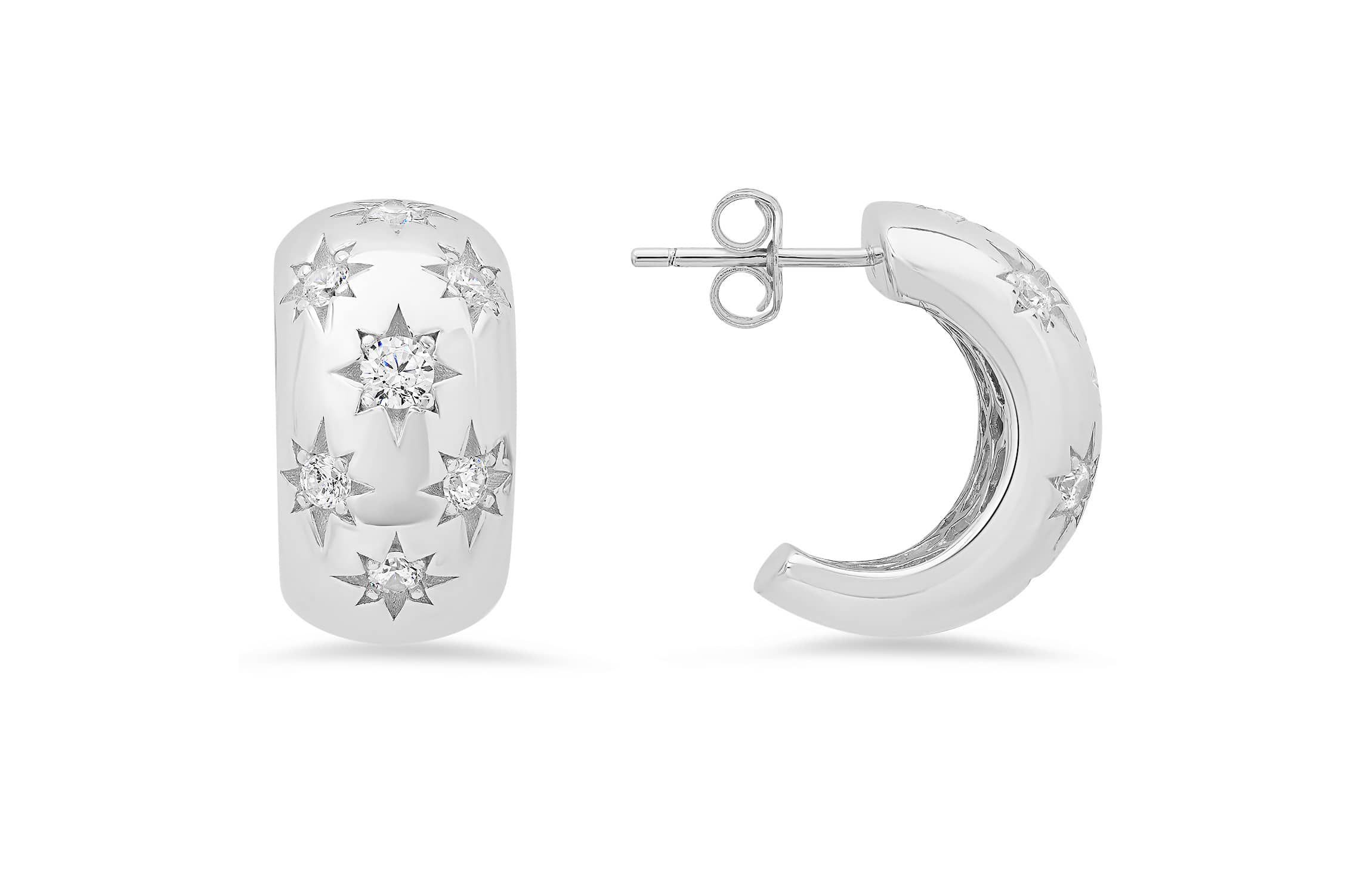 Sterling Silver Chunky Celestial CZ Statement Hoop Earrings