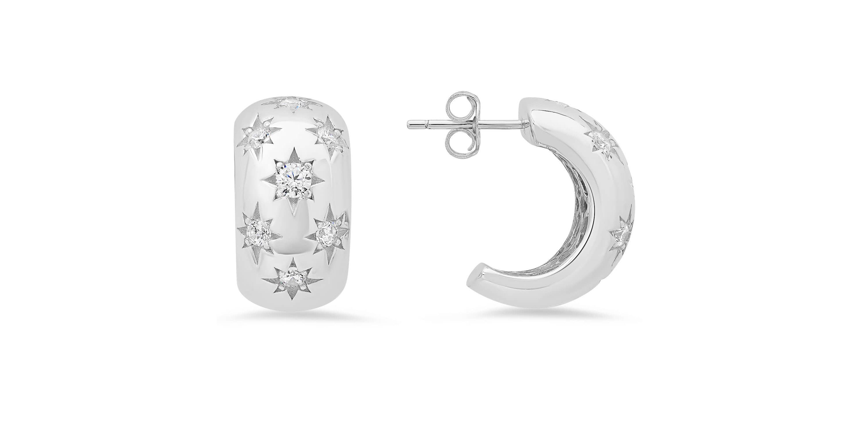 Sterling Silver Chunky Celestial CZ Statement Hoop Earrings