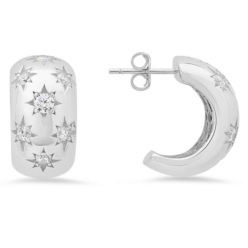 Sterling Silver Chunky Celestial CZ Statement Hoop Earrings